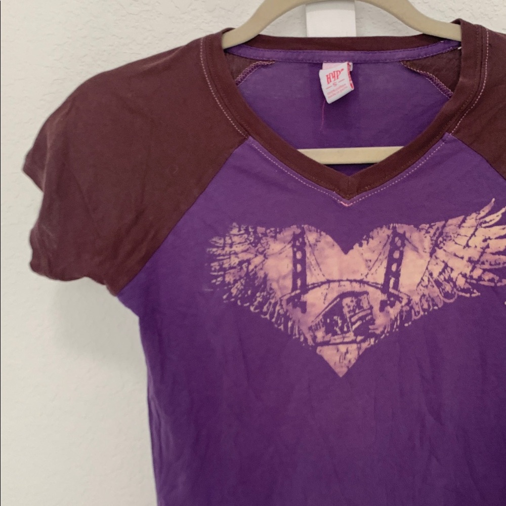 Y2K Hyp Wings Graphic Brown Purple Short Sleeve Shirt - Picture 3 of 7